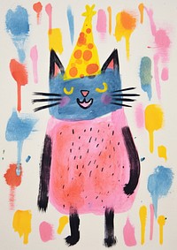 Happy cat celebrating art painting drawing. 