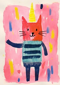 Happy cat celebrating art painting drawing. AI generated Image by rawpixel.
