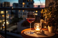 Wine glass balcony table. AI generated Image by rawpixel.