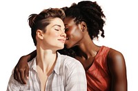 Interracial lesbian couple kissing adult white background. AI generated Image by rawpixel.
