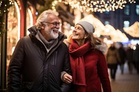 Mature married couple christmas portrait glasses. 