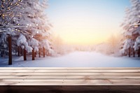 Empty wooden table winter landscape outdoors. AI generated Image by rawpixel.