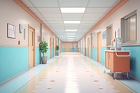 Hospital hallway architecture building corridor. AI generated Image by rawpixel.
