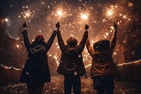 People holding outdoors light night. 