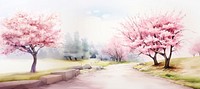 Landscape outdoors painting blossom. AI generated Image by rawpixel.