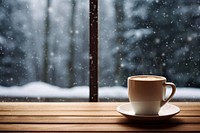 Coffee cup window drink snow. AI generated Image by rawpixel.
