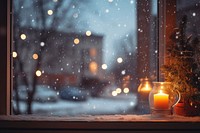 Christmas vibes window snow windowsill. AI generated Image by rawpixel.