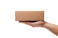 Hand holding box cardboard white background surprise. AI generated Image by rawpixel.