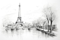 Eiffel tower sketch architecture building. AI generated Image by rawpixel.