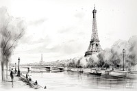 Eiffel tower sketch architecture building. AI generated Image by rawpixel.