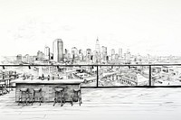 Rooftop bar sketch city drawing. AI generated Image by rawpixel.