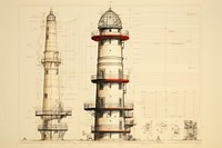 Lighthouse drawing architecture building. AI generated Image by rawpixel.