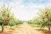 Apple orchard landscape outdoors painting. AI generated Image by rawpixel.