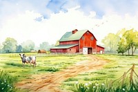 Red barn field cow architecture. AI generated Image by rawpixel.