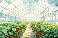 Strawberry field inside greenhouse gardening outdoors nature. AI generated Image by rawpixel.