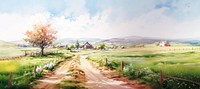 Spring farm landscape panoramic outdoors. AI generated Image by rawpixel.