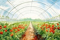 Tomato field inside greenhouse agriculture gardening outdoors. AI generated Image by rawpixel.
