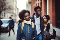 African American students portrait walking street. AI generated Image by rawpixel.