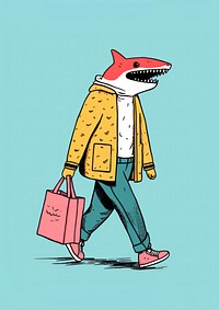 A Shark carrying a shopping bag walking cartoon accessories. AI generated Image by rawpixel.