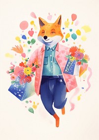 Fox art painting cartoon. AI generated Image by rawpixel.