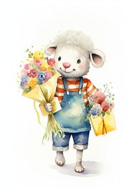 Sheep flower holding cartoon. AI generated Image by rawpixel.