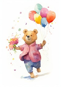 Bear balloon cartoon flower. AI generated Image by rawpixel.