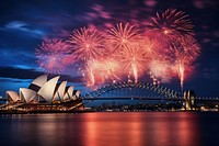 New year fireworks bridge architecture. AI generated Image by rawpixel.