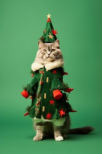 Cat in Christmas tree costume. AI generated Image by rawpixel.