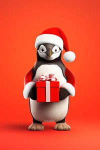 Penguin holding Christmas gift. AI generated Image by rawpixel.