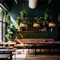 Modern restaurant table plant architecture. AI generated Image by rawpixel.
