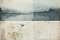 Lake landscapes painting paper bird