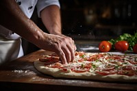Making topping pizza cooking adult food. AI generated Image by rawpixel.