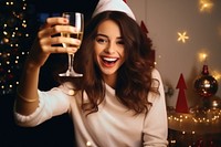 Champagne laughing holiday glass. AI generated Image by rawpixel.