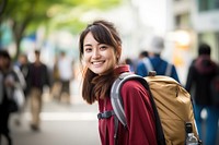 A japanese woman bag smiling adult. AI generated Image by rawpixel.