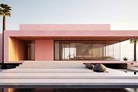 Pink modern house architecture building outdoors. AI generated Image by rawpixel.