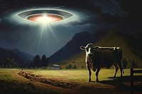 UFO abduction a cow livestock outdoors nature. AI generated Image by rawpixel.