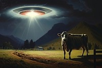 UFO abduction a cow livestock outdoors nature. 