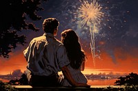 Couple watching fireworks outdoors adult night. AI generated Image by rawpixel.