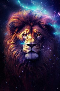 Lion animal mammal galaxy. AI generated Image by rawpixel.