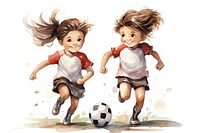 Girl soccer players kicking football cartoon sports cute. AI generated Image by rawpixel.
