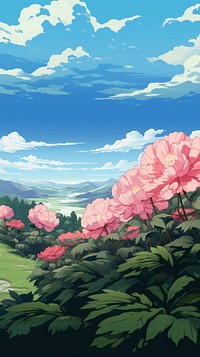 Peony landscape outdoors nature. AI generated Image by rawpixel.