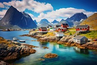 Norway fishing village architecture landscape building. AI generated Image by rawpixel.