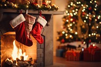 Eco bags hanging fireplace christmas tree. AI generated Image by rawpixel.
