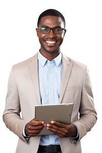 Smiling African American working computer portrait adult. AI generated Image by rawpixel.