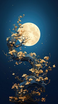 Chinese vintage art style moon astronomy outdoors. 