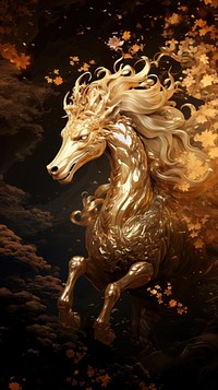 Gold chinese qilin animal mammal horse. AI generated Image by rawpixel.