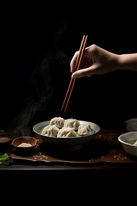 Hand using chopsticks dumpling adult food. 