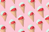 Ice-cream cone strawberry backgrounds dessert pattern. AI generated Image by rawpixel.