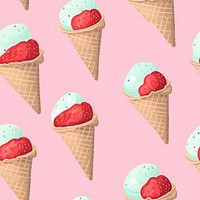 Ice-cream cone strawberry backgrounds dessert pattern. AI generated Image by rawpixel.
