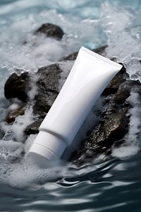 White label packaging cosmetics outdoors swimming. AI generated Image by rawpixel.